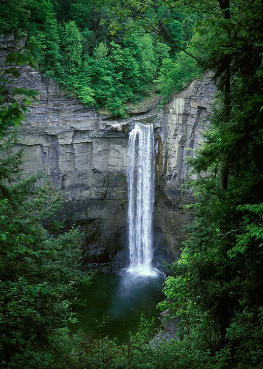 Taughannock Falls in the summer shown from the trail above